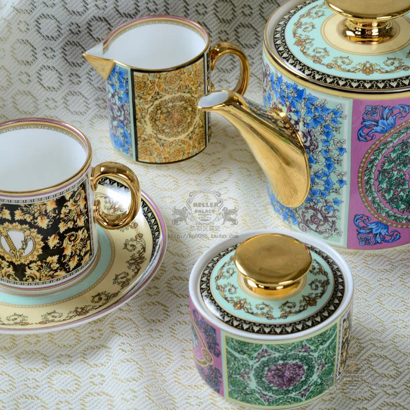 ALDO Home & Kitchen>Dinner Set>Tableware> Drinkware/ Luxury Versace Style Fine Porcelain Large Coffee Tea Sets for Six