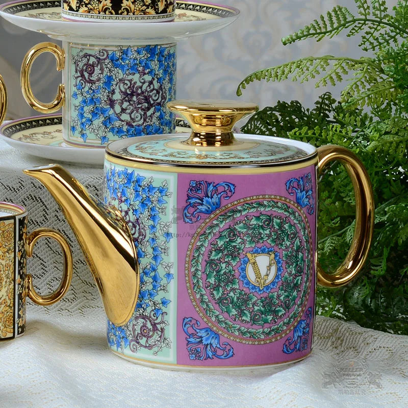 ALDO Home & Kitchen>Dinner Set>Tableware> Drinkware/ Luxury Versace Style Fine Porcelain Large Coffee Tea Sets for Six
