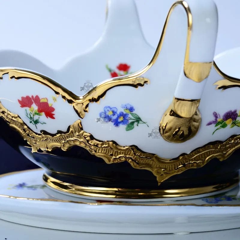 ALDO Home & Kitchen>Dinner Set>Tableware> Drinkware/ Royal Cort Luxury Style Fine Porcelain 24 K Gold Plated Blue and White Coffee Tea sets