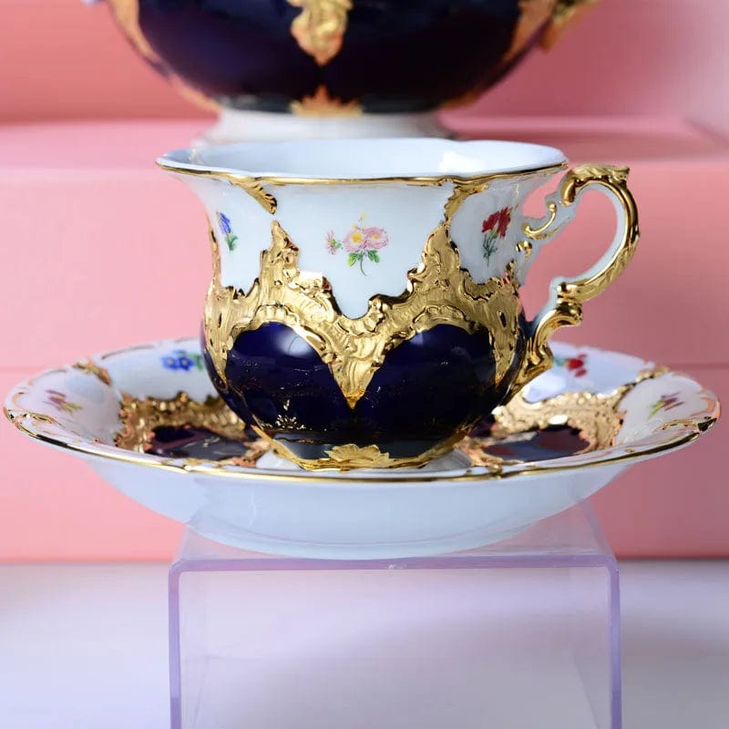 ALDO Home & Kitchen>Dinner Set>Tableware> Drinkware/ Royal Cort Luxury Style Fine Porcelain 24 K Gold Plated Blue and White Coffee Tea sets