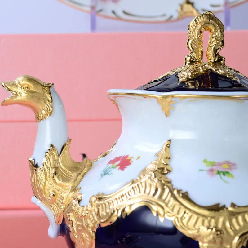 ALDO Home & Kitchen>Dinner Set>Tableware> Drinkware/ Royal Cort Luxury Style Fine Porcelain 24 K Gold Plated Blue and White Coffee Tea sets