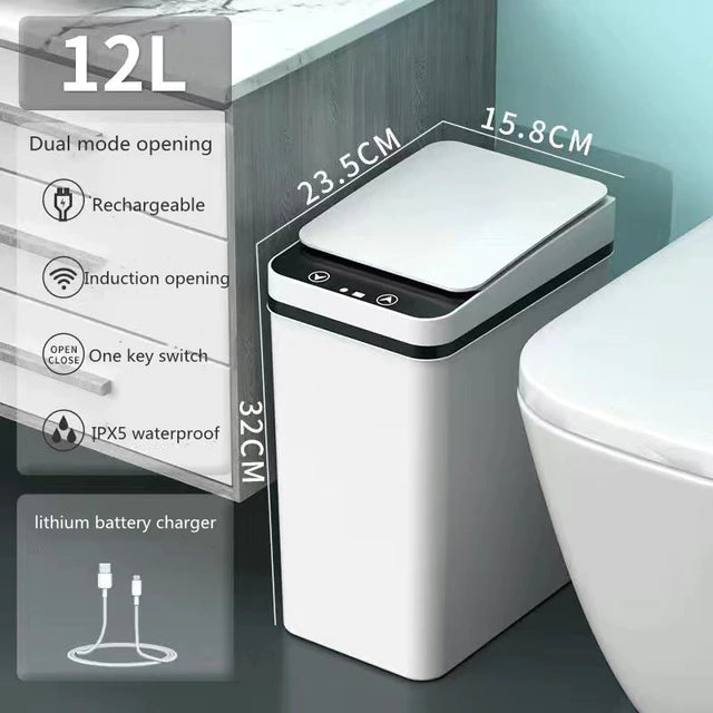 ALDO Household Supplies > Waste Containment > Trash Cans & Wastebaskets 12.5" x 9.25" x 7.4" inches / ABC Plastic / Intelligent Garbage Bin Trash Can Intelligent Smart Trash Can Dual Mode Opening Smart Sensor Rechargeable USB with free 10pcs Garbage Bag