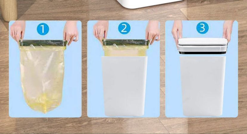 ALDO Household Supplies > Waste Containment > Trash Cans & Wastebaskets 12.5" x 9.25" x 7.4" inches / ABC Plastic / Three Mode Opening Intelligent Smart Trash Can Three Mode Opening Kick Induction Smart Sensor Dustbin Rechargable USB Waterproof Garbage Bin Gray With Free Set Of Bags