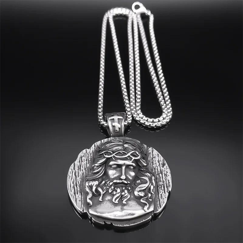 ALDO Jewelry Christian Crown of Thorns Jesus Necklace With Cross for Men and Women Stainless Steel