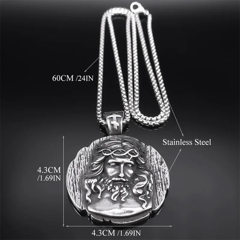 ALDO Jewelry Christian Crown of Thorns Jesus Necklace With Cross for Men and Women Stainless Steel