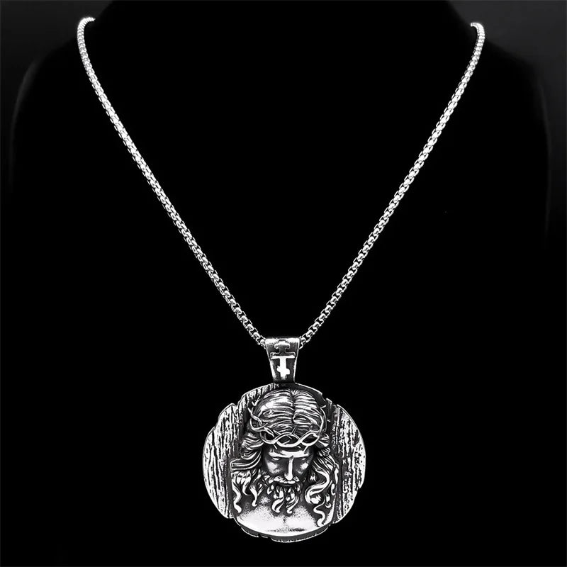 ALDO Jewelry Christian Crown of Thorns Jesus Necklace With Cross for Men and Women Stainless Steel