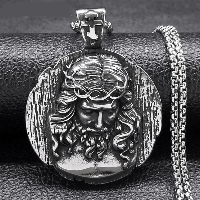 ALDO Jewelry Christian Crown of Thorns Jesus Necklace With Cross for Men and Women Stainless Steel