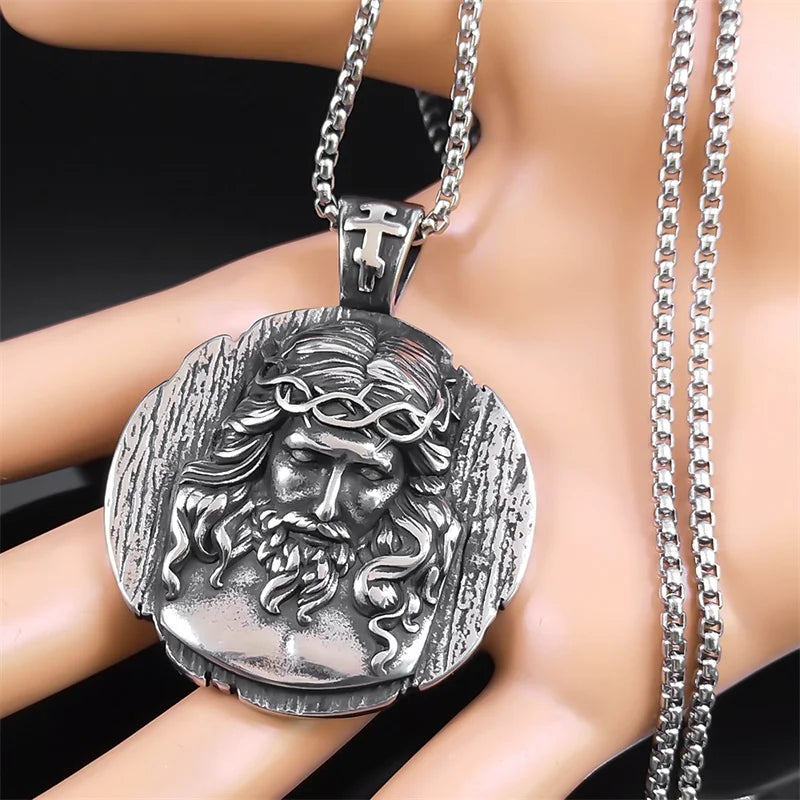 ALDO Jewelry Christian Crown of Thorns Jesus Necklace With Cross for Men and Women Stainless Steel