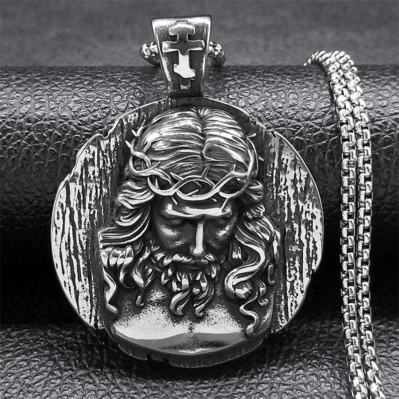 ALDO Jewelry Christian Crown of Thorns Jesus Necklace With Cross for Men and Women Stainless Steel