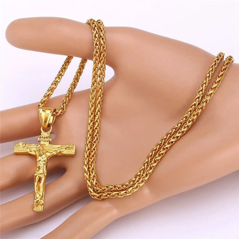 ALDO Jewelry Designer Christian Cross with Jesus Christ Prayers Amulet Pendant Necklace