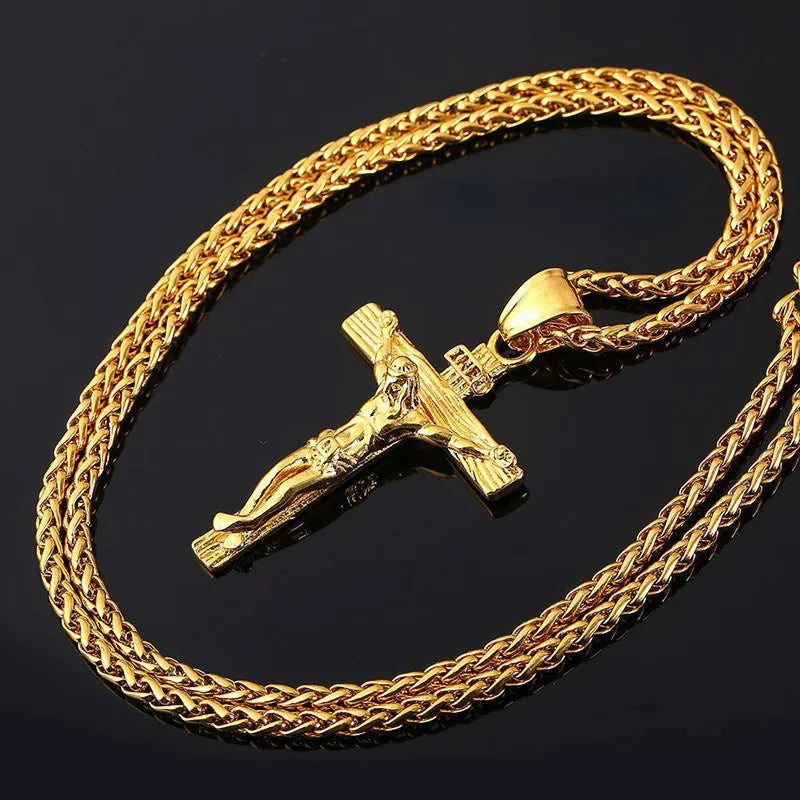 ALDO Jewelry Gold Designer Christian Cross with Jesus Christ Prayers Amulet Pendant Necklace