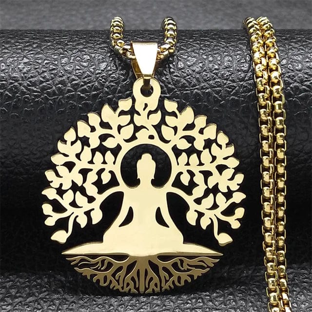 ALDO Jewelry Gold Diameter 60 Cm Yoga Buddha Sacred Meditation Necklace Pendant Good Health Protection and Great Fortune for Woman