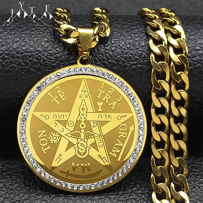 ALDO Jewelry Gold King Solomon Talisman Seals with Rhine Stones Amulet Pentagram Pendant For Great Health Protection in Your Life