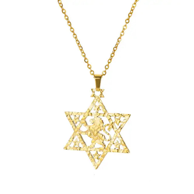 ALDO Jewelry Gold Plated Lion Star of David Amulet Pendant Necklace for Men and Women