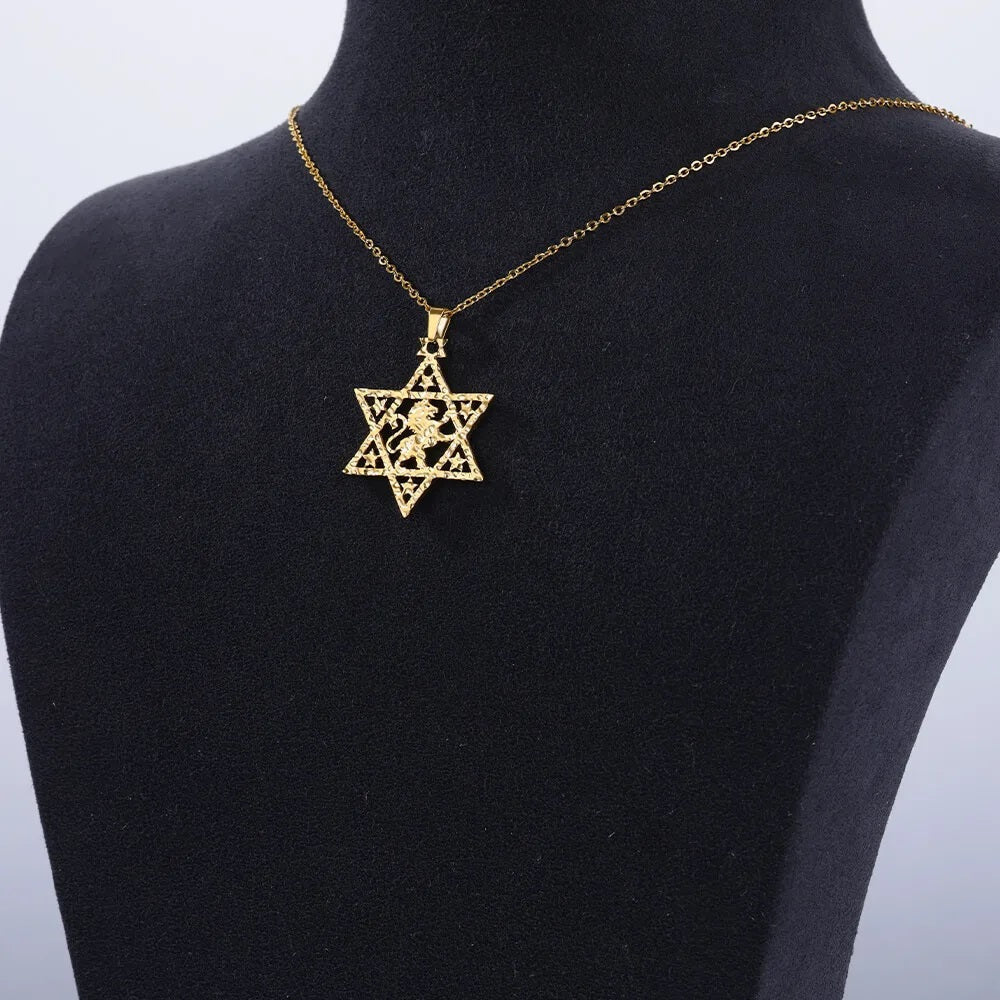 ALDO Jewelry Gold Plated Lion Star of David Amulet Pendant Necklace for Men and Women