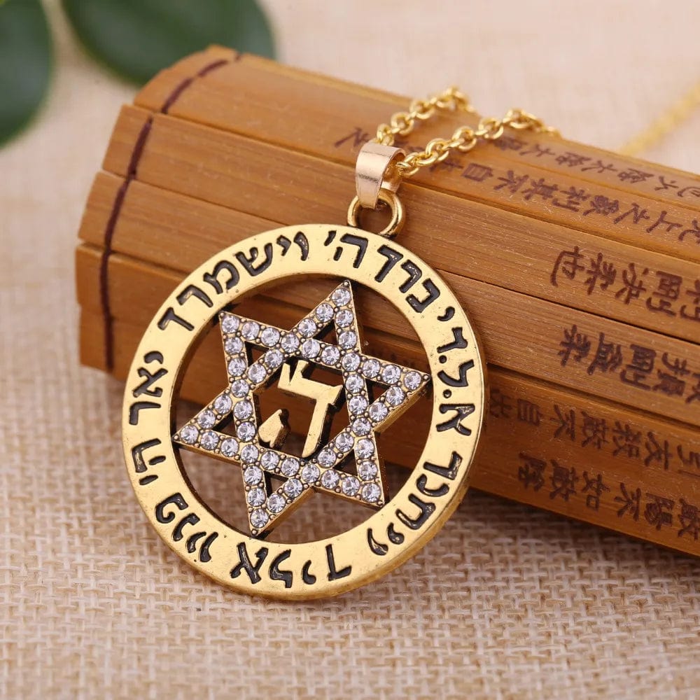 ALDO Jewelry Gold Star Of Davide with Letter HI Prayers and Zircone Pendant Necklace