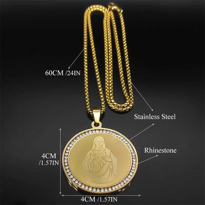 ALDO Jewelry Jesus Christ Heart Stainless Steel Medal Pendant Necklace for Men and Women