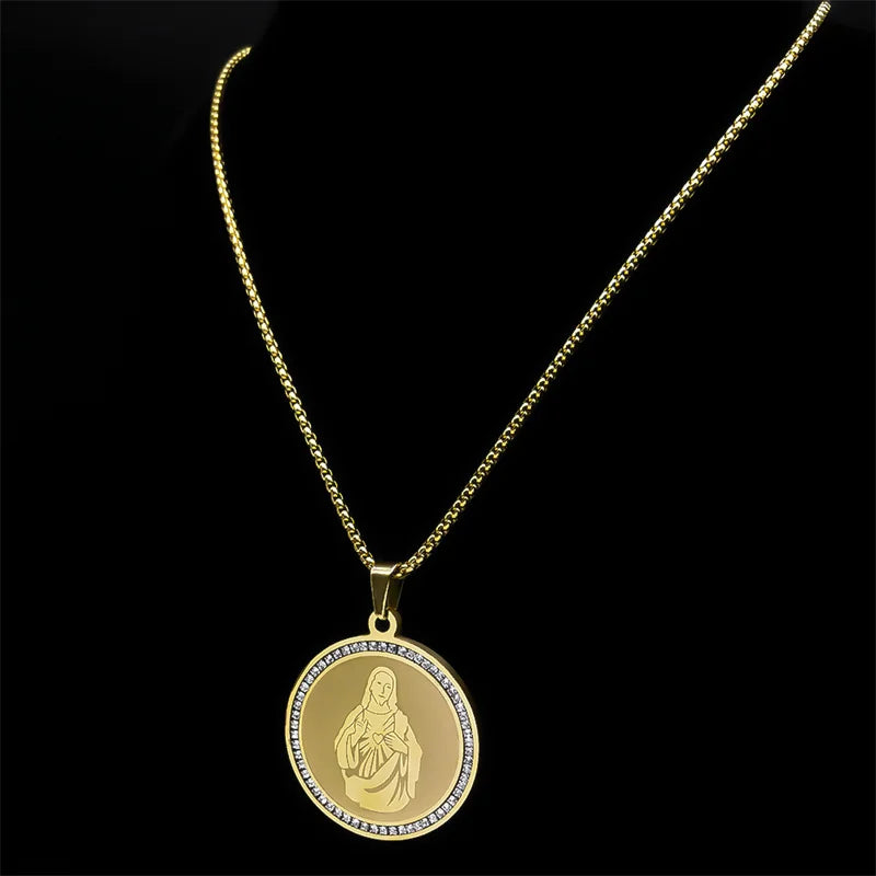 ALDO Jewelry Jesus Christ Heart Stainless Steel Medal Pendant Necklace for Men and Women