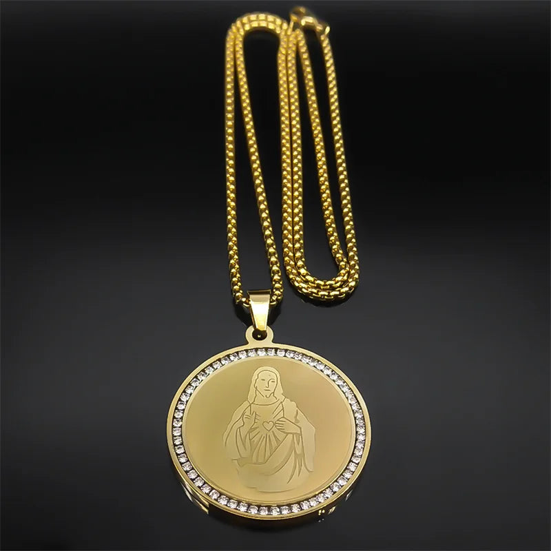 ALDO Jewelry Jesus Christ Heart Stainless Steel Medal Pendant Necklace for Men and Women