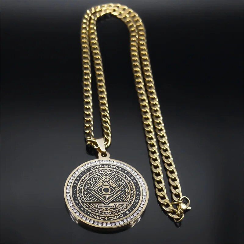ALDO Jewelry Kabbalah Talisman Seals with Rhine Stones Eye of Providence of God Symbol of Divine Watchfulness and Care Amulet Pentacle Pendant for Grat Protection in Your Life