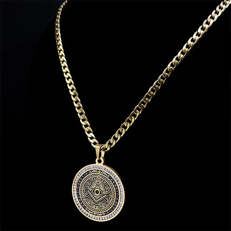 ALDO Jewelry Kabbalah Talisman Seals with Rhine Stones Eye of Providence of God Symbol of Divine Watchfulness and Care Amulet Pentacle Pendant for Grat Protection in Your Life