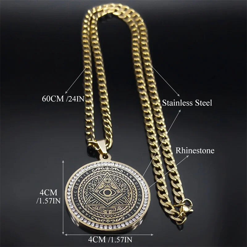 ALDO Jewelry Kabbalah Talisman Seals with Rhine Stones Eye of Providence of God Symbol of Divine Watchfulness and Care Amulet Pentacle Pendant for Grat Protection in Your Life