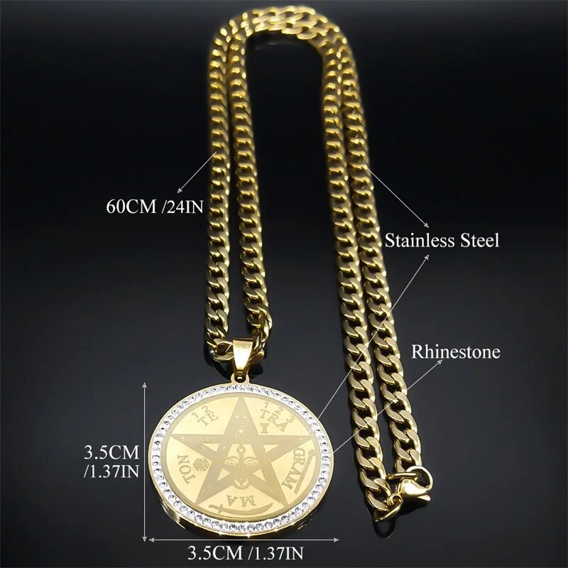 ALDO Jewelry King Solomon Talisman Seals with Rhine Stones Amulet Pentagram Pendant For Great Health Protection in Your Life