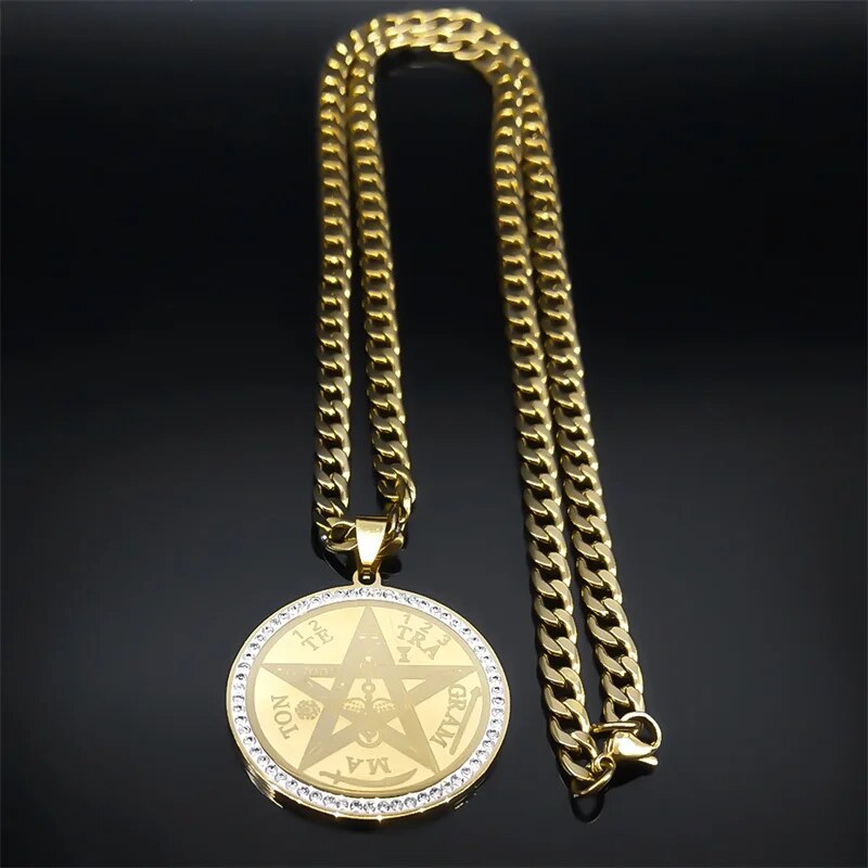 ALDO Jewelry King Solomon Talisman Seals with Rhine Stones Amulet Pentagram Pendant For Great Health Protection in Your Life