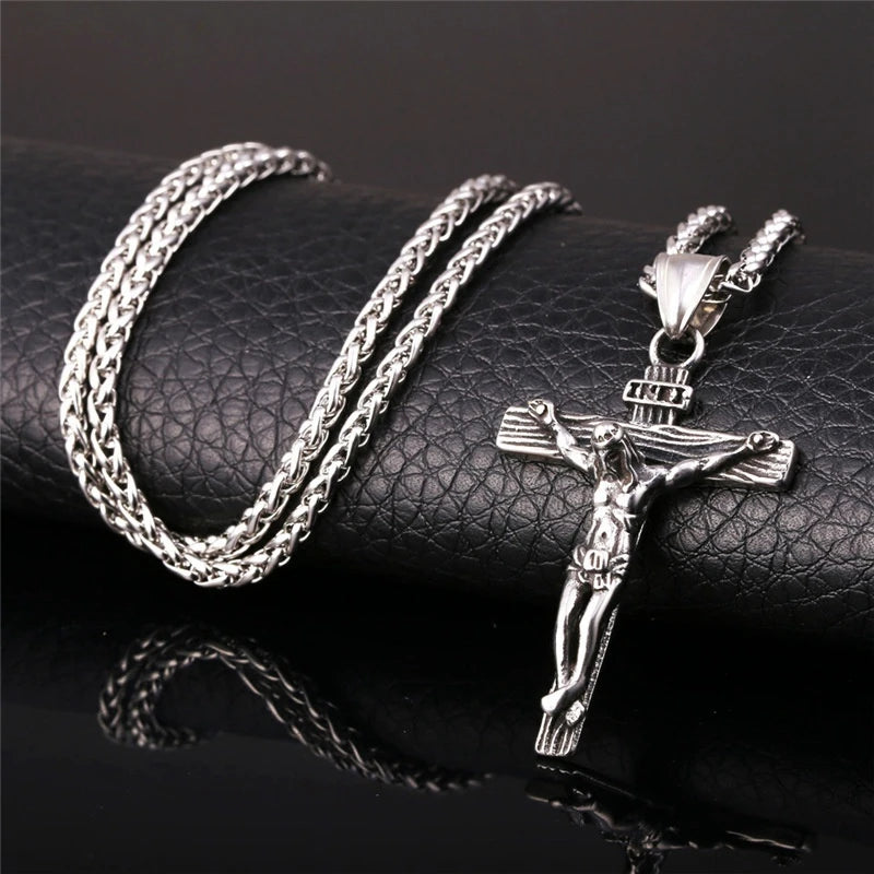 ALDO Jewelry Silver Designer Christian Cross with Jesus Christ Prayers Amulet Pendant Necklace