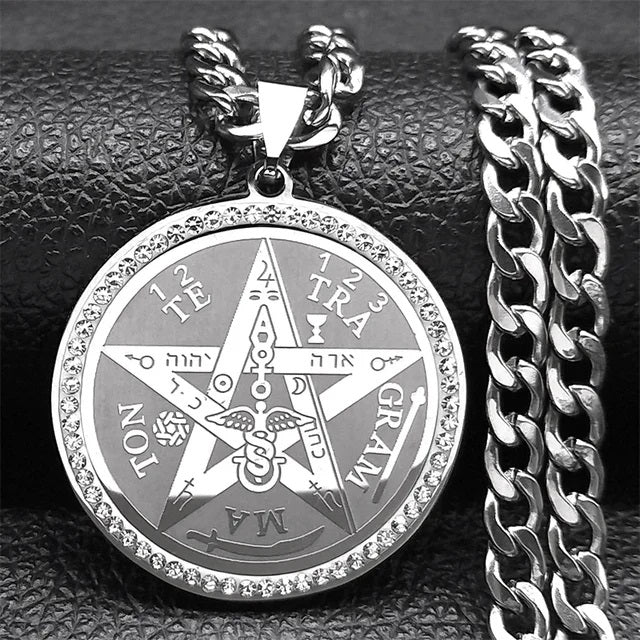ALDO Jewelry Silver King Solomon Talisman Seals with Rhine Stones Amulet Pentagram Pendant For Great Health Protection in Your Life