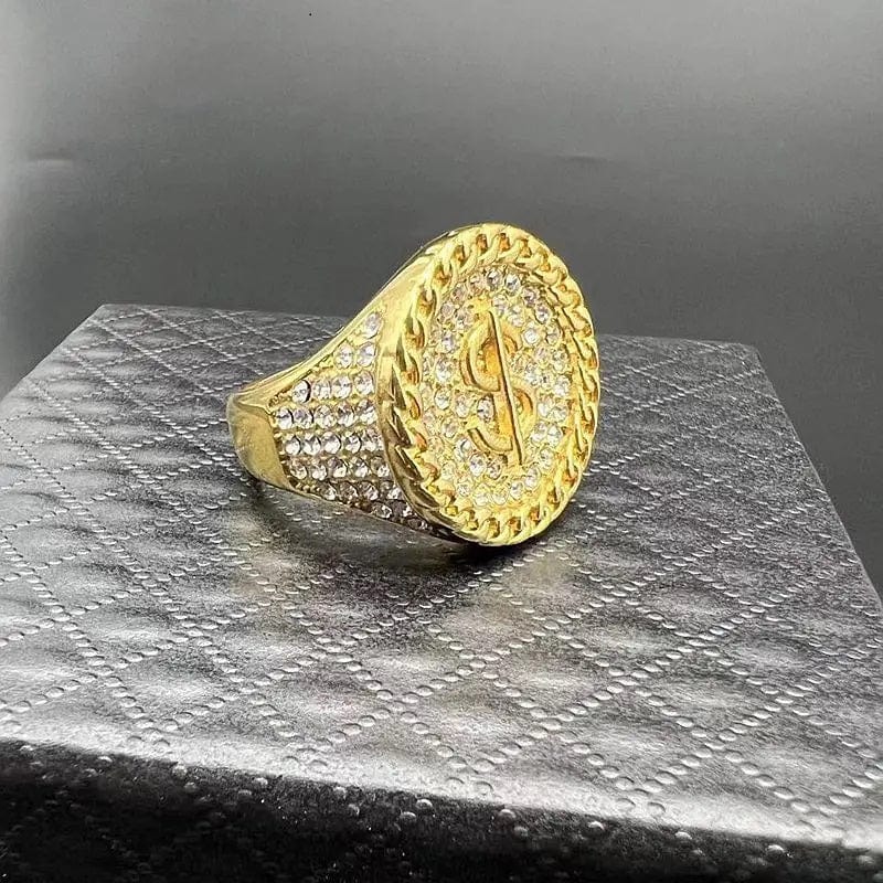 ALDO Jewelry US Dollar Sign Ring and Rhinestones Gold Color Amulet For Fortune and Finacial Protection and Prosperity for Men
