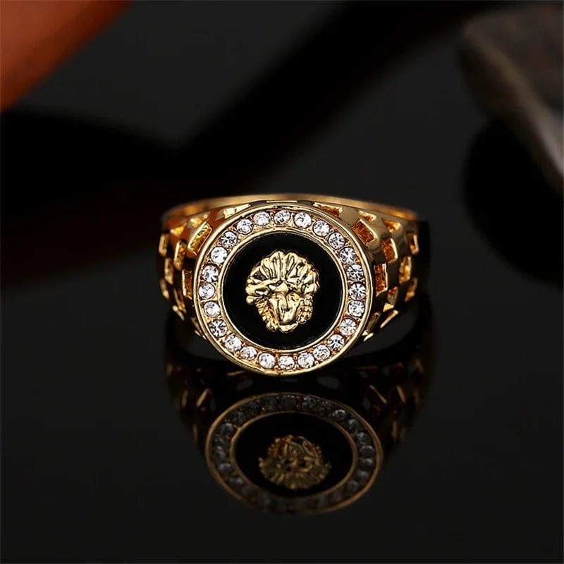 ALDO Jewelry Versace Style Ring Gold Color with Cubic Zirconia Amulet For Fortune Finacial Protection and Prosperity for Men and Woman