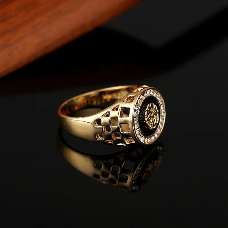 ALDO Jewelry Versace Style Ring Gold Color with Cubic Zirconia Amulet For Fortune Finacial Protection and Prosperity for Men and Woman