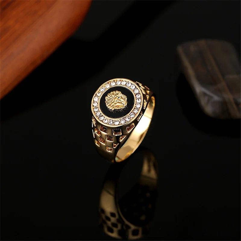ALDO Jewelry Versace Style Ring Gold Color with Cubic Zirconia Amulet For Fortune Finacial Protection and Prosperity for Men and Woman