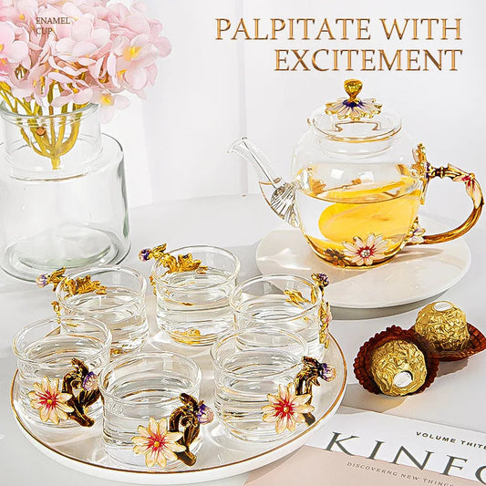 ALDO > Kitchen & Dining > Tableware > Dinnerware Beautiful Enamel Crystal Tea Set and Daisy Glass Teapot