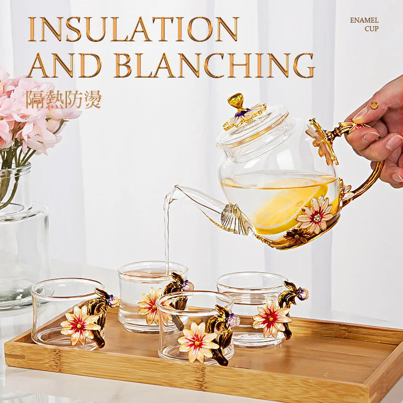 ALDO > Kitchen & Dining > Tableware > Dinnerware Beautiful Enamel Crystal Tea Set and Daisy Glass Teapot