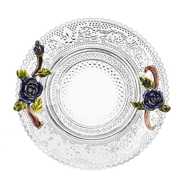ALDO > Kitchen & Dining > Tableware > Dinnerware Coaster with Blue Rose / crystal glass / new Transparent Glass Coffee Tea Mug Blue and Red Roses Heat-Resistant Cup Set with Stainless Steel Spoon, Coaster and Wipe Cloth