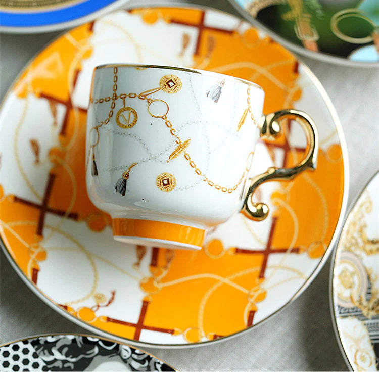 ALDO > Kitchen & Dining > Tableware > Dinnerware French Style Dior"Amie Cofee and Tea Luxury Porcelain 24 arat Gold Plated Set