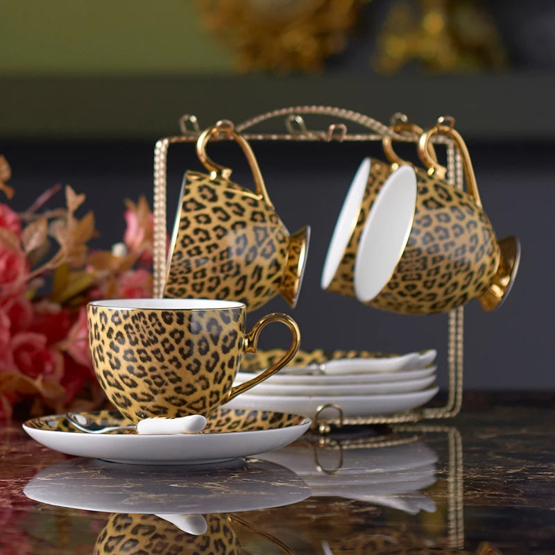 ALDO > Kitchen & Dining > Tableware > Dinnerware Leopard Style Luxury Coffee and Tea Porcelain 24 Karat Gold Plated Sets For Six