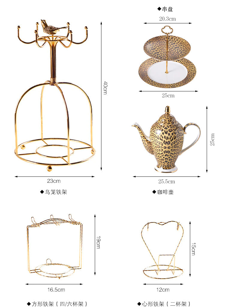 ALDO > Kitchen & Dining > Tableware > Dinnerware Leopard Style Luxury Coffee and Tea Porcelain 24 Karat Gold Plated Sets For Six