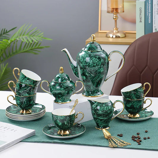 ALDO > Kitchen & Dining > Tableware > Dinnerware Luxury Green Bone China Pocelain 24 carat Gold  Plated Coffee Tea Set