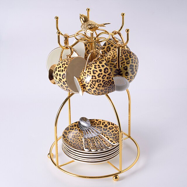 ALDO > Kitchen & Dining > Tableware > Dinnerware Six Cups Saucers and Spoons and Ruck / porcelain / new Leopard Style Luxury Coffee and Tea Porcelain 24 Karat Gold Plated Sets For Six