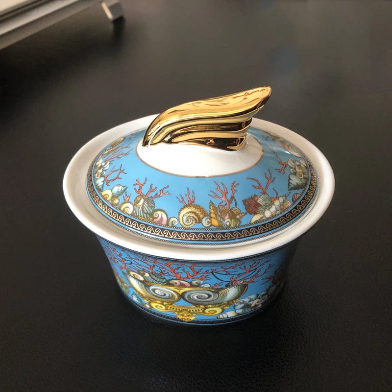 ALDO > Kitchen & Dining > Tableware > Dinnerware Sugar Jar / porcelain / new Versace Style Blue Ocean Luxury Coffee and Tea Porcelain 24 karat Gold Plated Sets