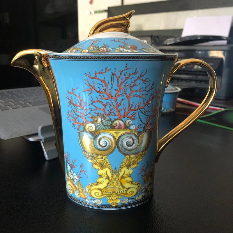 ALDO > Kitchen & Dining > Tableware > Dinnerware Tea / Coffee Pot / porcelain / new Versace Style Blue Ocean Luxury Coffee and Tea Porcelain 24 karat Gold Plated Sets