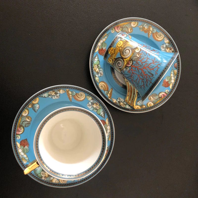 ALDO > Kitchen & Dining > Tableware > Dinnerware Two Cups and Saucers / porcelain / new Versace Style Blue Ocean Luxury Coffee and Tea Porcelain 24 karat Gold Plated Sets