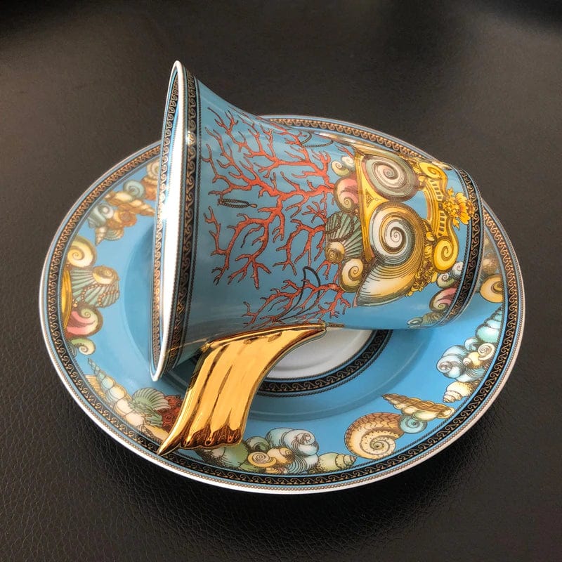 ALDO > Kitchen & Dining > Tableware > Dinnerware Versace Style Blue Ocean Luxury Coffee and Tea Porcelain 24 karat Gold Plated Sets