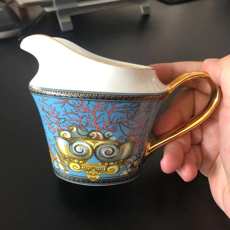 ALDO > Kitchen & Dining > Tableware > Dinnerware Versace Style Blue Ocean Luxury Coffee and Tea Porcelain 24 karat Gold Plated Sets