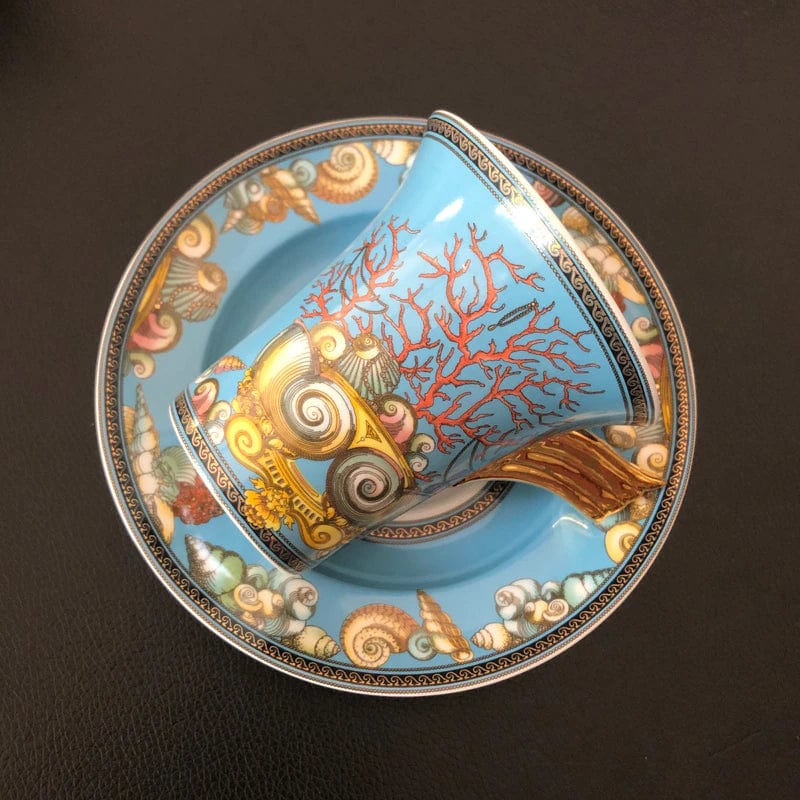 ALDO > Kitchen & Dining > Tableware > Dinnerware Versace Style Blue Ocean Luxury Coffee and Tea Porcelain 24 karat Gold Plated Sets