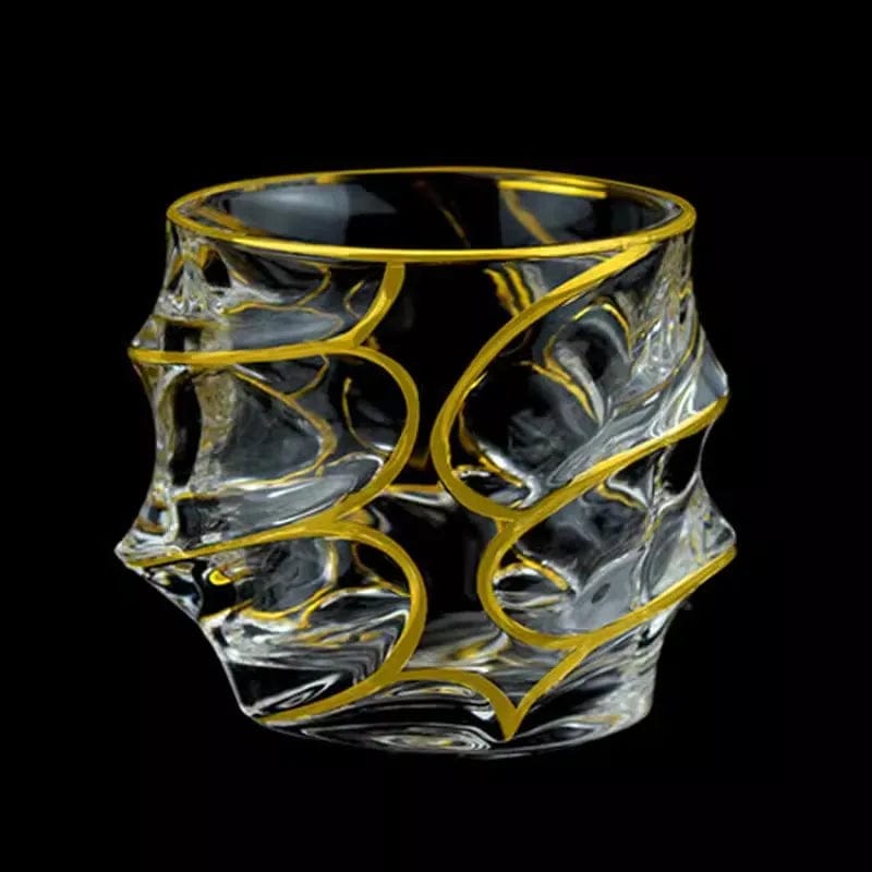 ALDO Kitchen & Dining > Tableware > Drinkware A 300ML Private Collections Gold Seal 24 K Gold Plated Design Whiskey Brandy Crystal Diamond Cut Glass