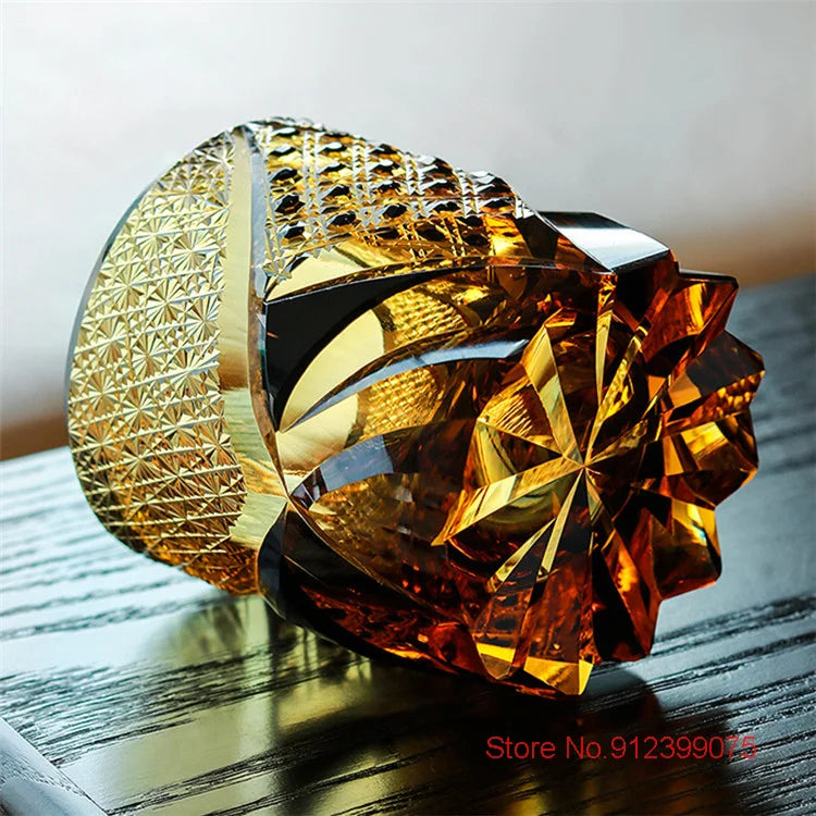 ALDO Kitchen & Dining > Tableware > Drinkware Amber Gem Royal Court Whiskey Glass Japanese Edo Kiriko Crystal Whiskey Glass Diamond Cut